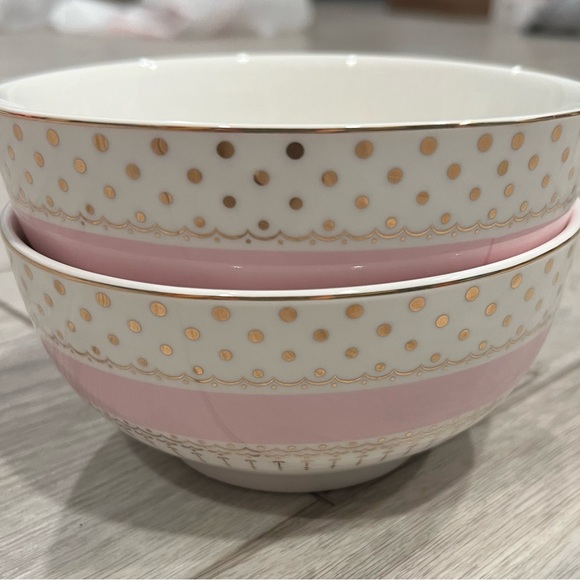 Set of 2 Grace’s Teaware Pink Stripe Gold Polka Dots Cereal Bowl Tea Ware - Picture 2 of 10